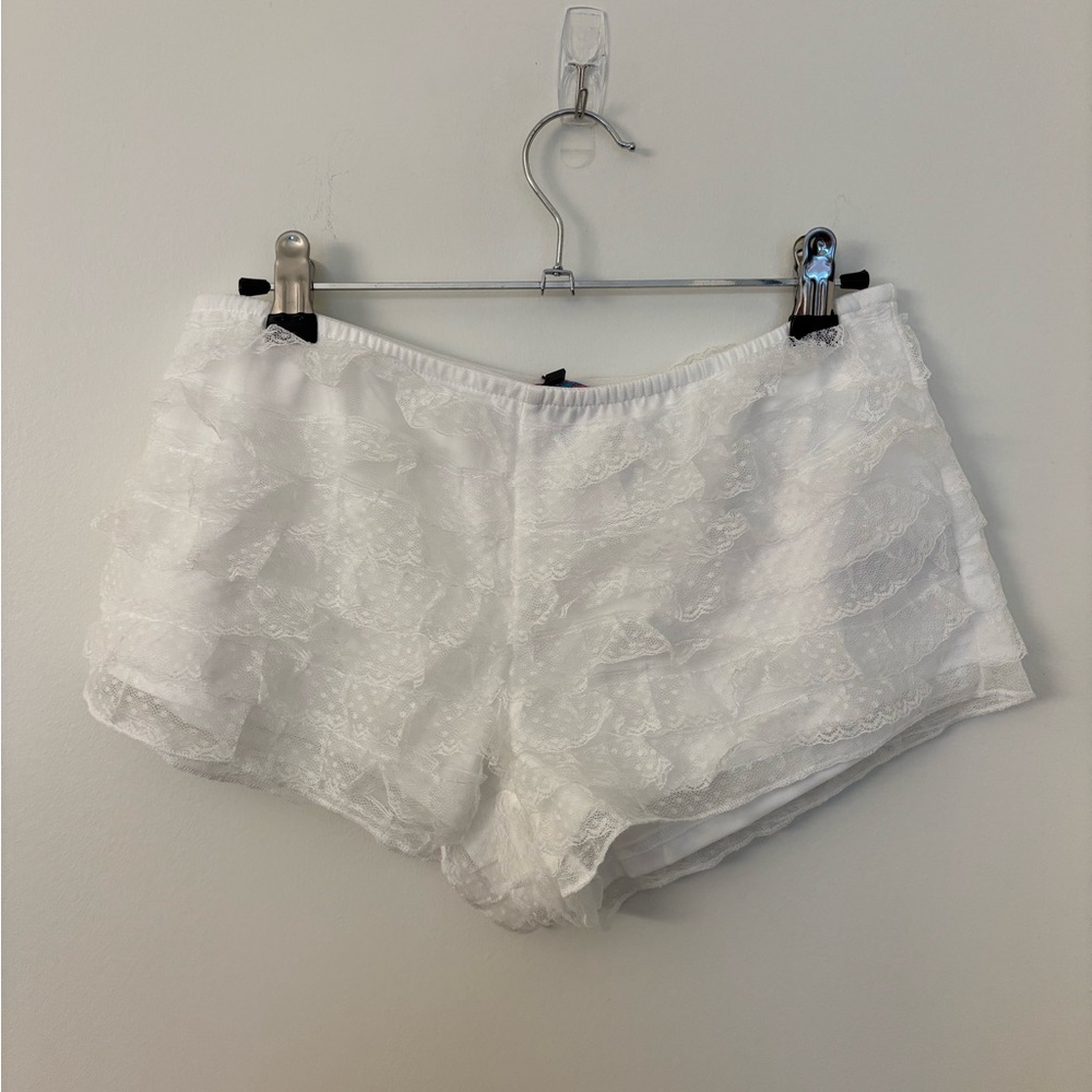 Edikted Ivory Ruffle Lace Micro Shorts